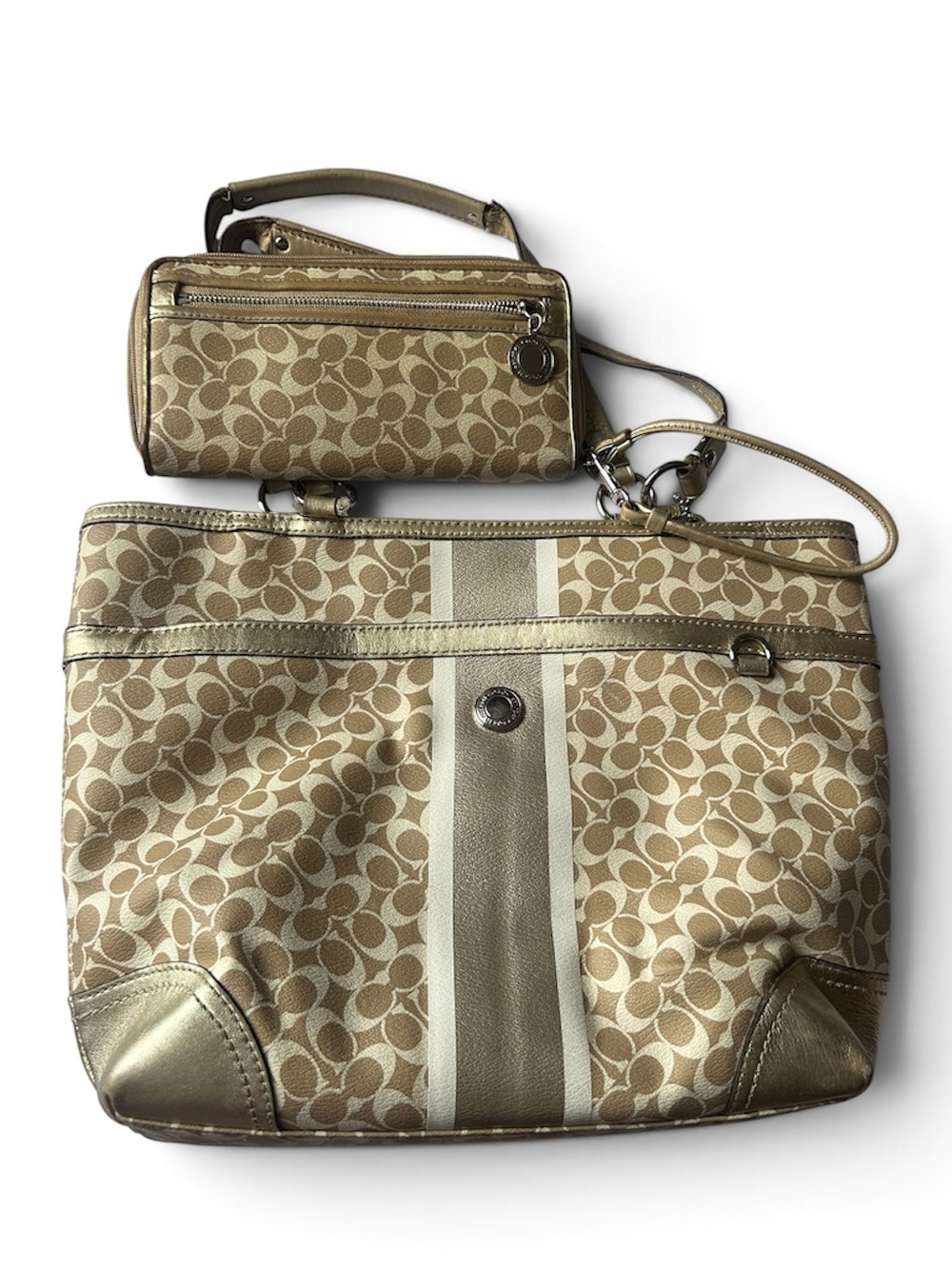 Coach Chelsea Heritage Stripe signature Pattern Shoulder Bag and Wristlet wallet